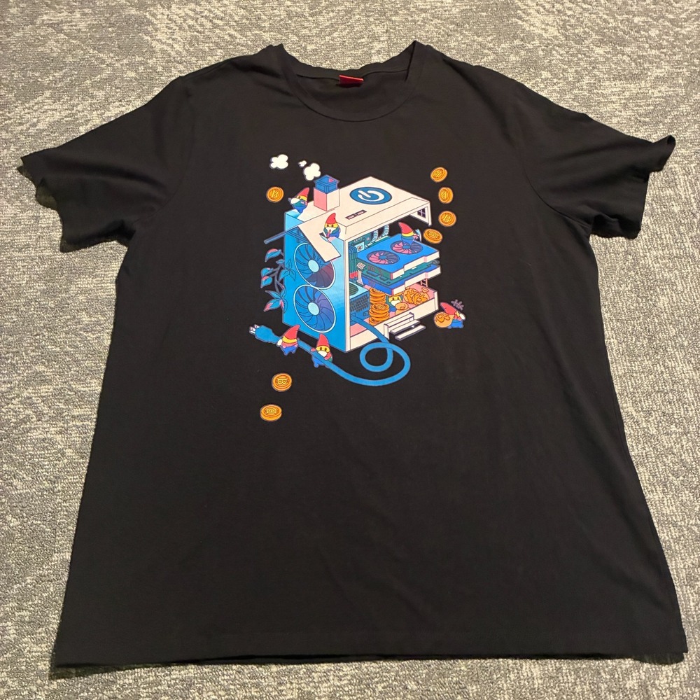 Bitcoin Miner Gnomes Bibisama Bibi Sama Crypto Anime T-Shirt Mens XL Black